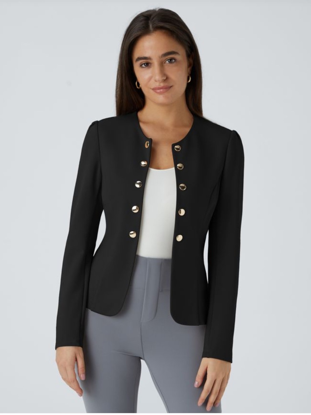 Halara Round Neck Long Sleeve Decorative Button Slim Work Blazer Black M NWT